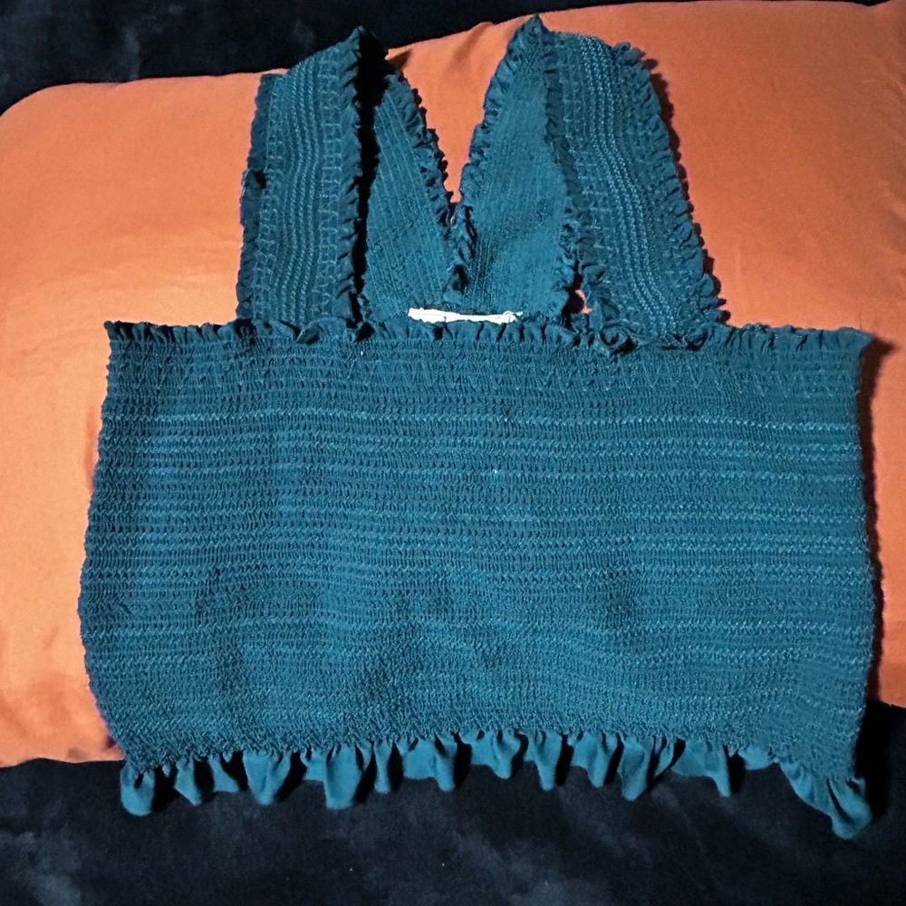 COOKIES Teal Textured Knit Crop Top-size large